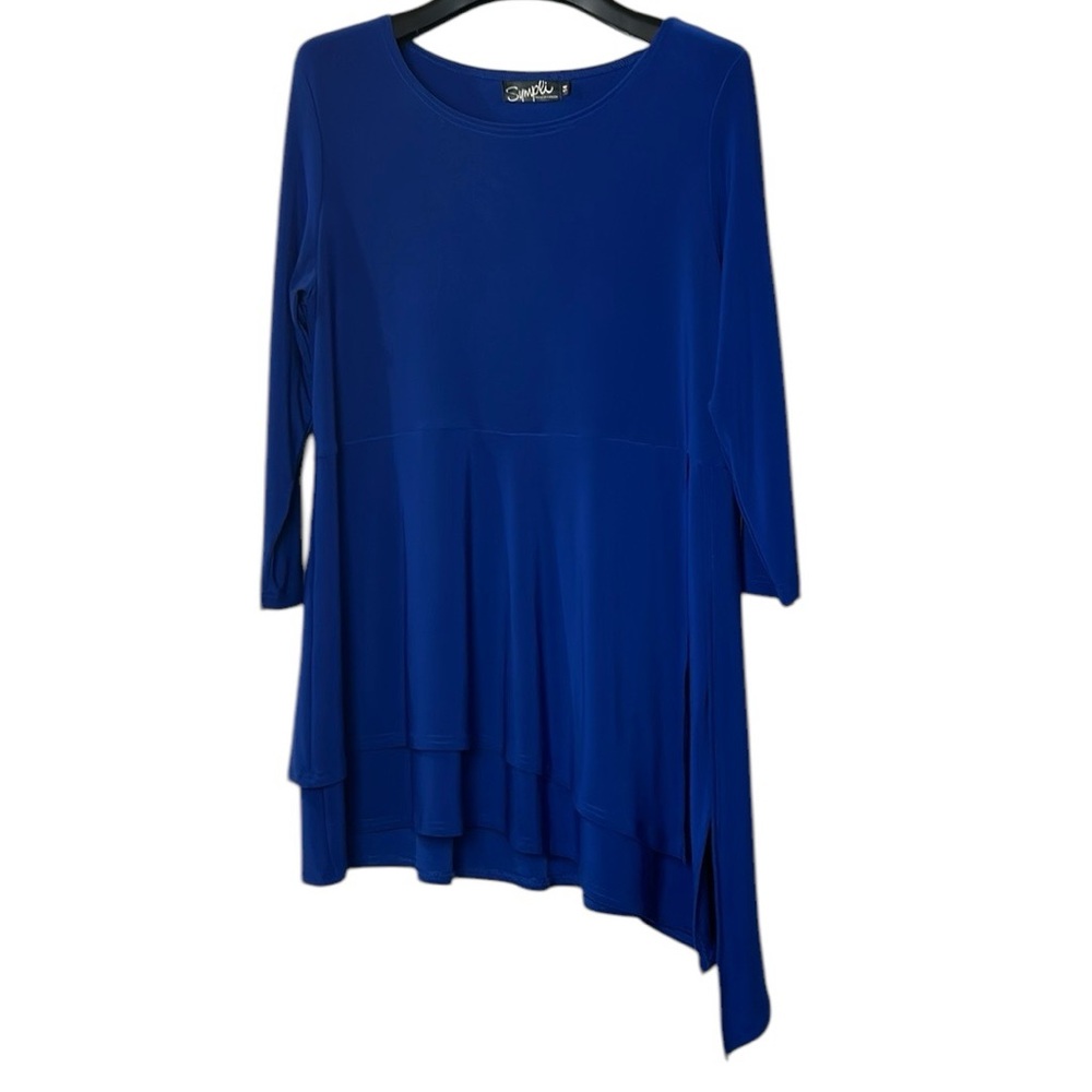 Sympli women’s asymmetrical tunic royal blue tiered size 14 pullover top